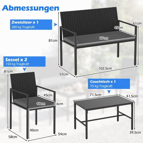 Puutarhakalustesetti 4-osainen harmaa