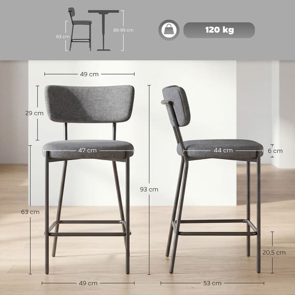 Barstolset, 49x53x93 cm, Grå, Klädd