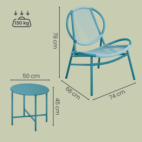 Havemøbelsæt 3-dele 50x45 cm Blå PE Rattan