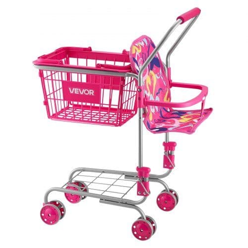 Legetøjsindkøbsvogn med dukke 2 niveauer 7 L pink