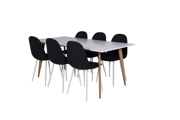 Spisebord og stole sæt 180x90x75 cm sort træ stof