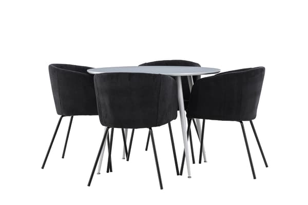 Spisebord Plaza med Berit stole, 100 cm, grå og sort MDF