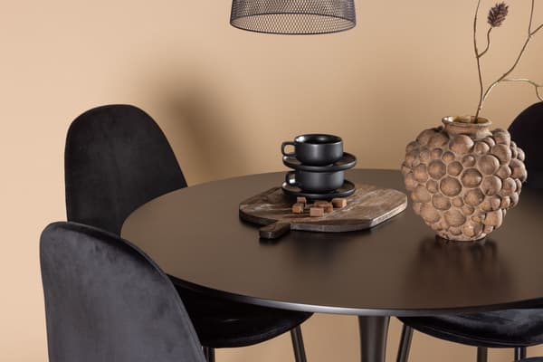 Spisebord og stole sæt Glade 100 cm sort MDF fløjl