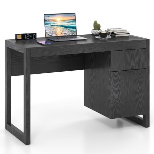Computerbord med skab og skuffe 112x51x75 cm hvid
