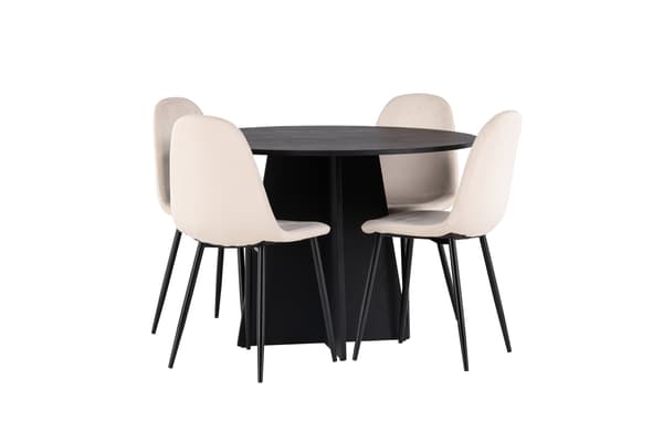 Spisebord og stol sæt 110 cm sort beige fløjl