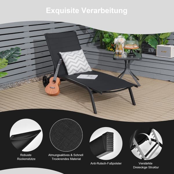 Ulkoloungerit 2 kpl 190,5x61x34-97 cm musta