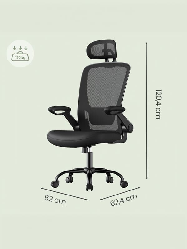 Kontorstol 64x64x115 cm Sort, ergonomisk