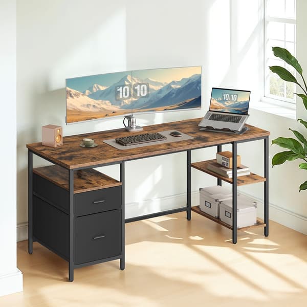 Skrivebord, 60x160x76 cm, Brun, Stålstel