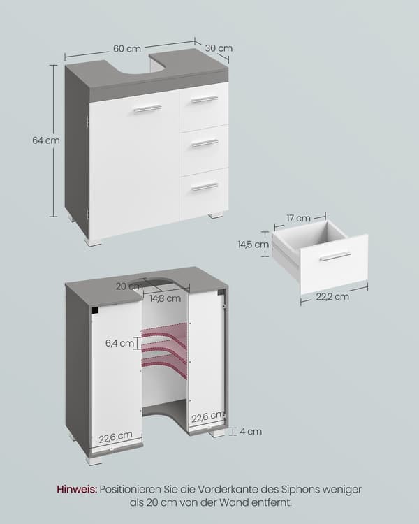 Badeværelsesskab, 30x70x64 cm, Hvid, MDF