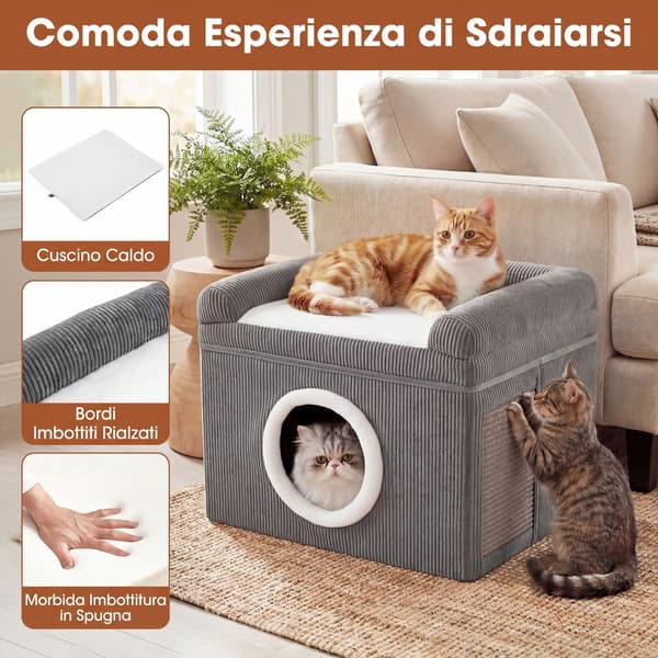 Katthus med klatremåtte 49x41x39 cm grå