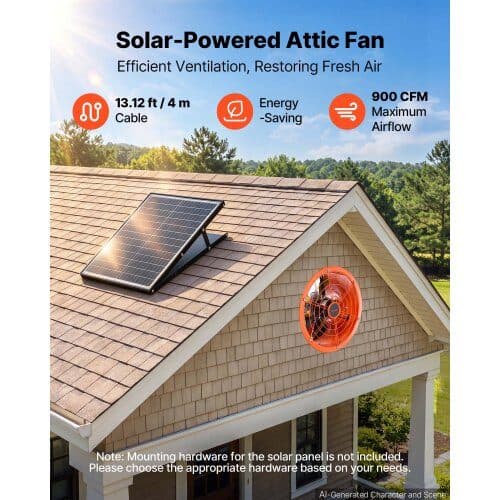 Loftventilator, solenergi, 30.5 cm, 900 CFM, med termostat, orange