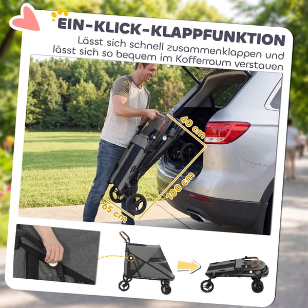Hundeklapvogn foldbar 100x64,5x108 cm grå