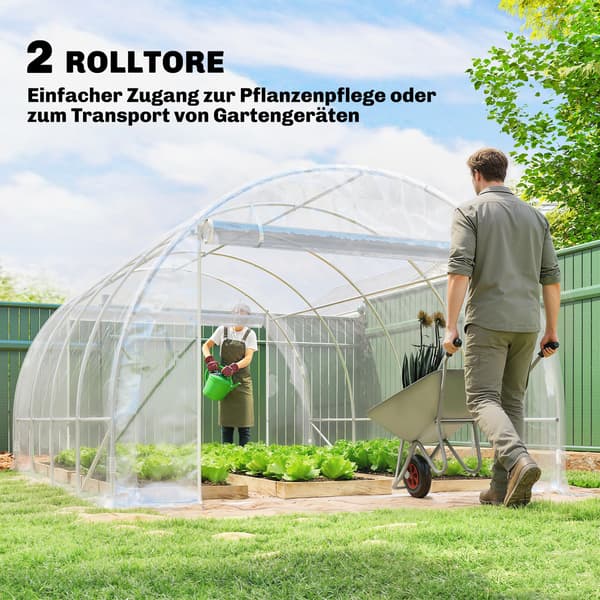 Polytunnel drivhus, 297x395x199 cm, transparent, stål
