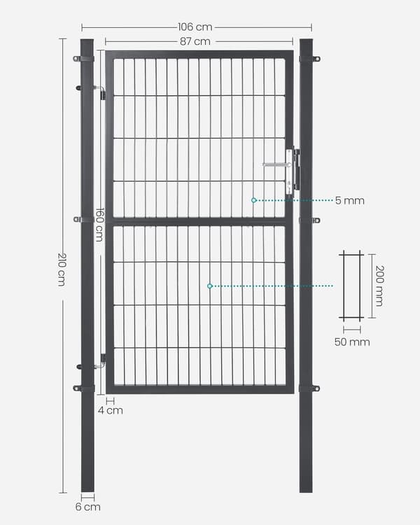 Garden Gate 106x6x210 cm Harmaa Teräs