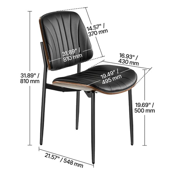 Spisestol Sæt, 495x548x810 mm, Sort, Polstret Læder