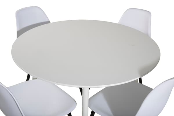 Spisebord og stole sæt Plaza 100 cm hvid plastik