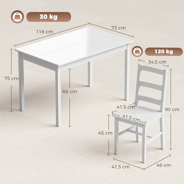 Matgrupp 5-delar Bord 118x73x75 cm Vit