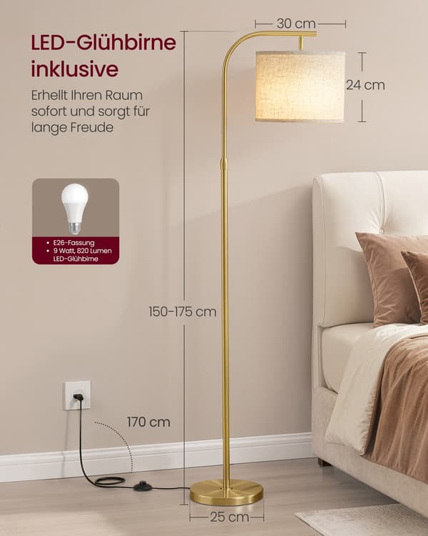 Gulvlampe 30x30x150-175 cm Gull Stål