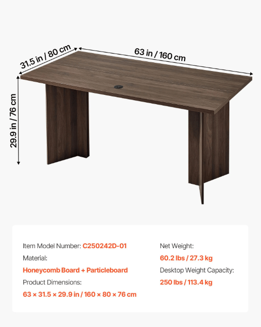 Skrivbord för chef, 160x80x76 cm, valnöt, trä