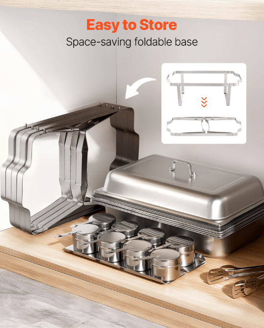 Chafing Dish Sæt, 4 stk., 61,5x34,5x32,5 cm, Rustfrit Stål