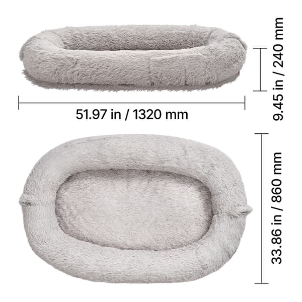 Hundsäng för människa, 132x86x24 cm, Grå, Memory Foam