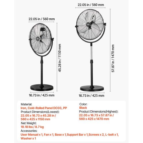 Søjleventilator 56x42.5x115 cm Sort, justerbar højde