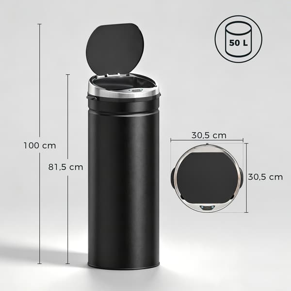 Sensor affaldsspand 30,5x81,5 cm sort rustfrit stål