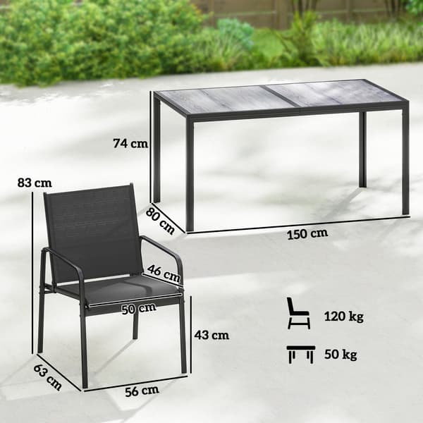 Havemøbelsæt, 150x80x74 cm, Sort, stålstel