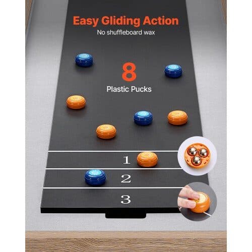 Shuffleboard bord 2 i 1 2,1x0,6x0,8 m foldbare ben 8 pucke