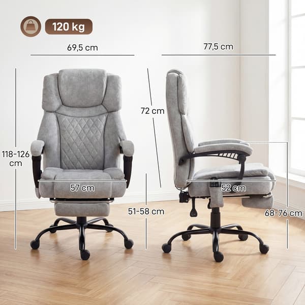 Kontorstol med høj ryg, massagefunktion, 69,5x77,5x118-126 cm, grå
