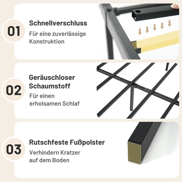 Sengestel, 194x141x30.5 cm, Sort, Metal Platform Opbevaring