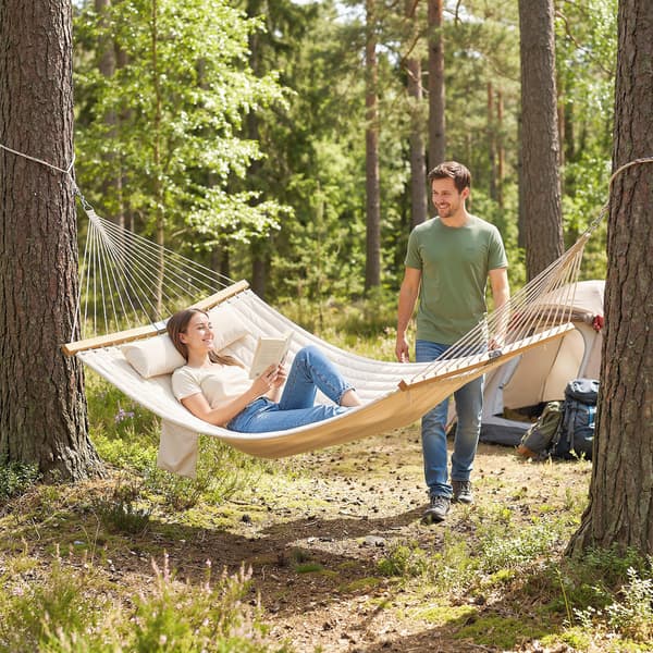 Hängmatta 200x140 cm Krämfärgad Polyester Utomhus