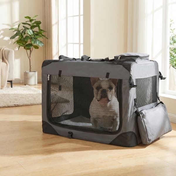 Sammenklappelig blød hundekasse 84x58x58 cm grå