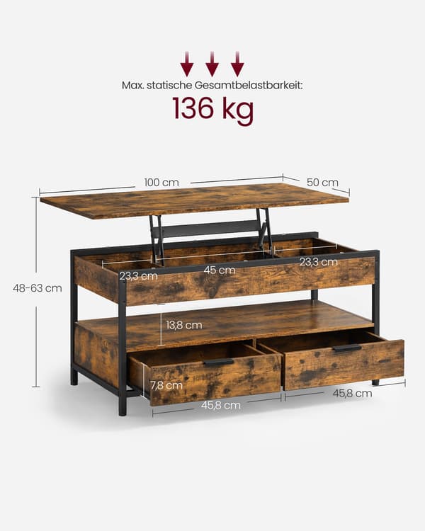 Sofabord 100x50x48 cm Brun Sort opbevaring