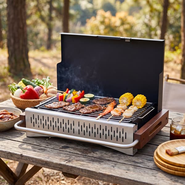 Sammenklappelig grillkulgrill 62x43,5x41,5 cm sort