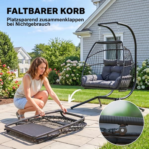 Hængestol foldbar 170x100x185 cm mørkegrå