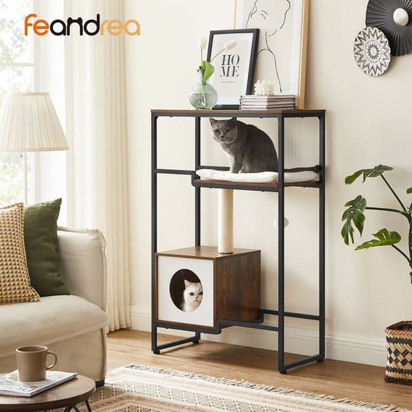Kattträd 74x34x114 cm Brun trä stål