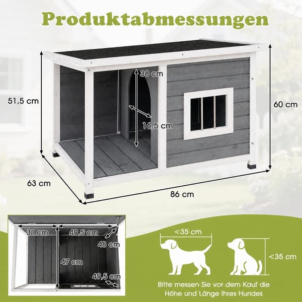 Hundehus med overdækket veranda 86x63x60 cm grå