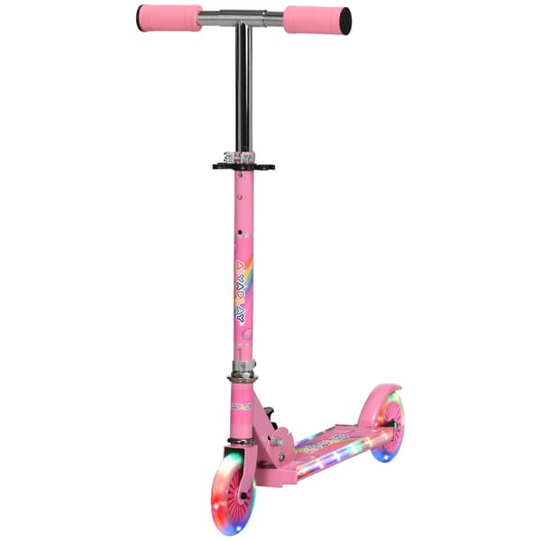 Sammenfoldelig børnescooter med LED-hjul, justerbart styr, bagbremse, pink