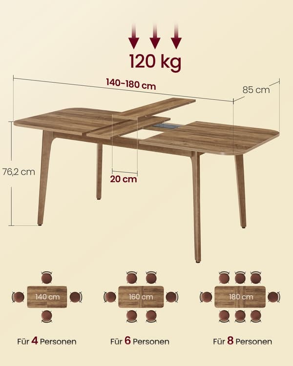 Matbord, 85x140x76,2 cm, Brun, trä