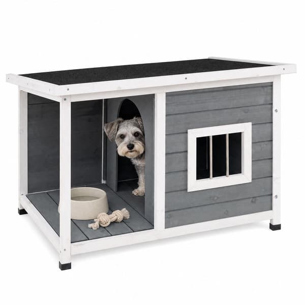 Hundehus med overdækket veranda 86x63x60 cm grå