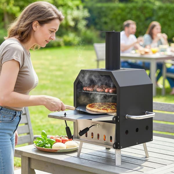 Udendørs Pizzaovn 55,5x47x66 cm Sort Rustfrit Stål