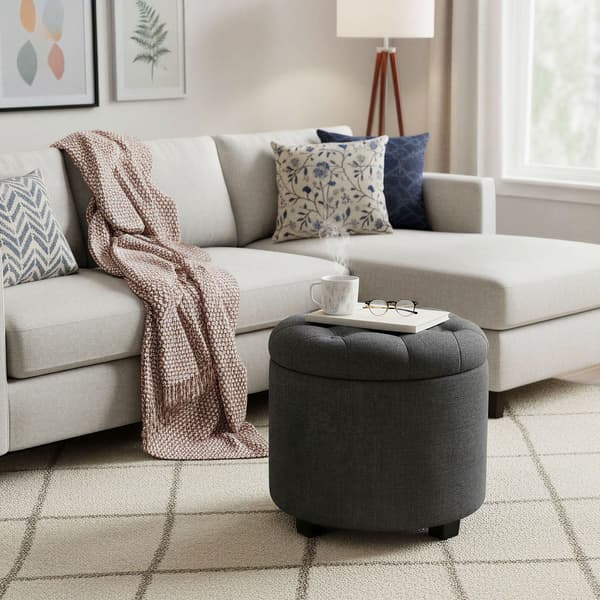 Rund Ottoman med förvaring 45x45x44,5 cm Mörkgrå
