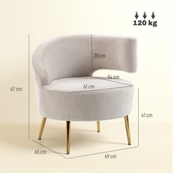 Lounge stol 69x65x67 cm cremehvid/guld