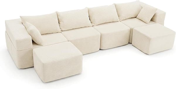 Modulsofa i fløjl 333x150x58 cm beige