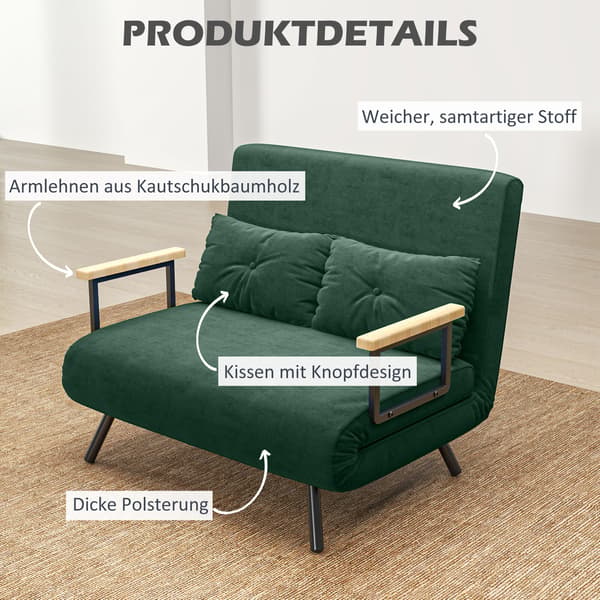 Sofa Seng 102x73x81 cm Grøn Fløjl Polstring
