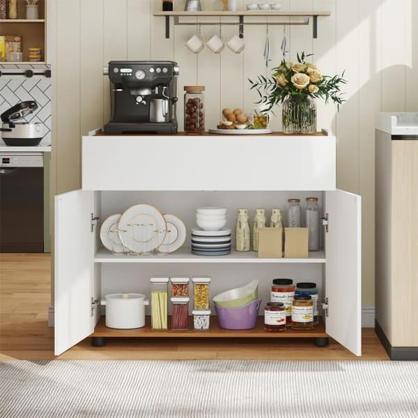 Kaffebarstation, 80x35x70 cm, Hvid, Opbevaring
