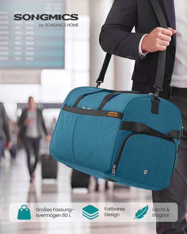 Blå foldbar 80 L sportstaske med sko- og vådrum