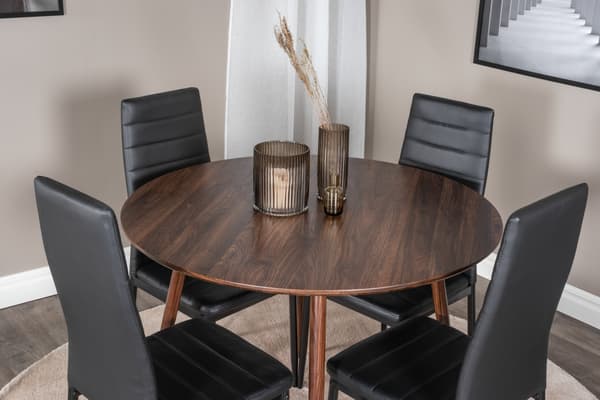 Spisebord og stole sæt Plaza 100 cm valnød sort