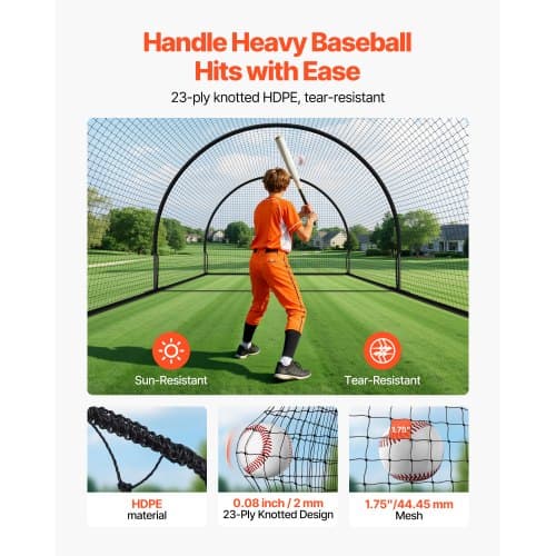 Baseball Batting Cage, 606x366x250 cm, Sort, Netværk